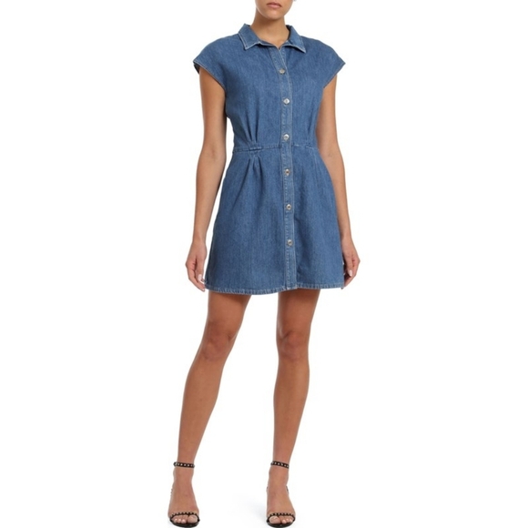 Mavi Dresses & Skirts - Mavi Medium Wash Denim Button Up Short Sleeve Mercy Shirt Mini Dress Size XS